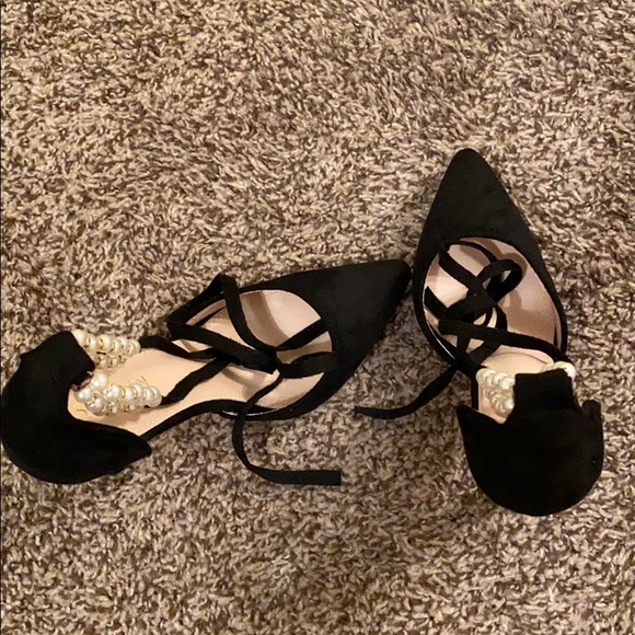 Point Toe Faux Pearl Ankle Strap Stiletto Heals - Picture 1 of 5